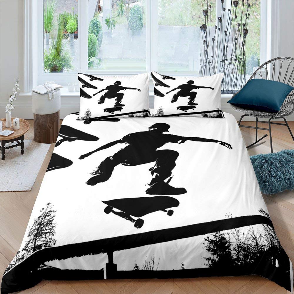 Skateboard Duvet Cover Set Full Size For Boys Teens Extreme Sports Bedding Set Youth Comforter Cover Graffiti Style Duvet Cover