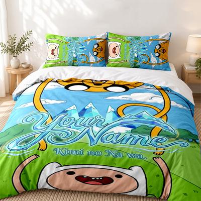 Adventure Time Custom Name 3pc Set Perfect for Bedroom Use Comfortable Bedding Set Includes a Duvet Cover and Two Pillowcases Ideal Birthday or Christ