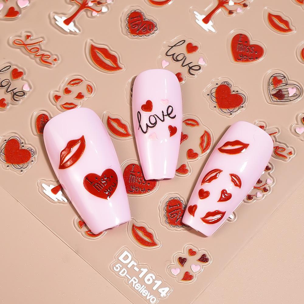 Redanco 5D Fiery Red Lips 3D Nail Stickers - Valentine's Day Edition (DR1616)