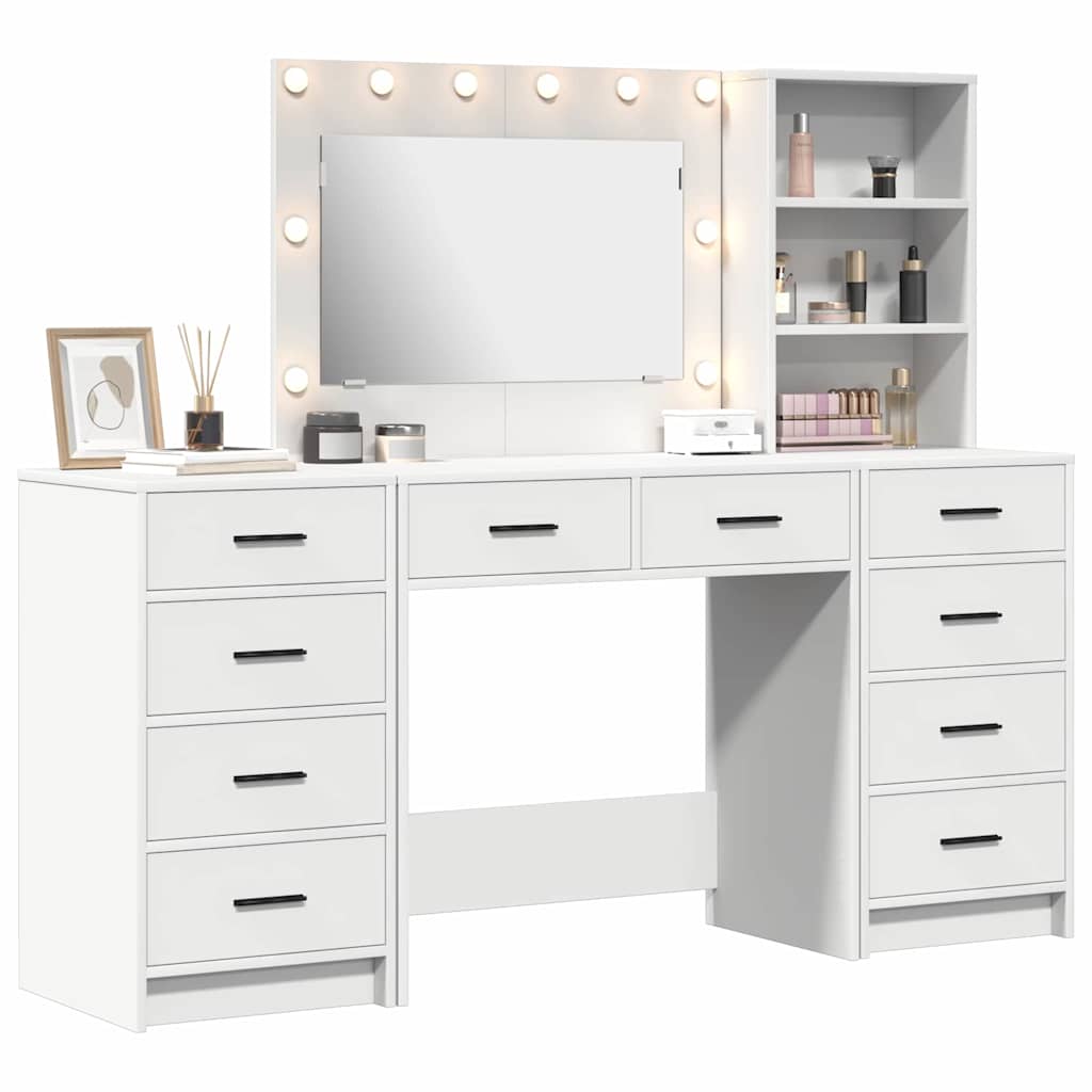 Toeletta con Specchio Illuminato 3 pz Truciolato Bianco