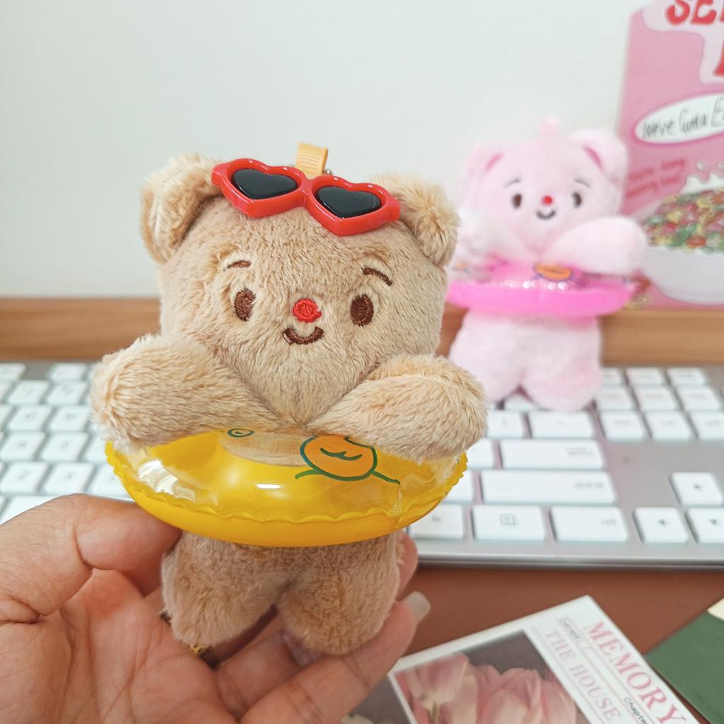 Cute Cute Swimming Circle Butter Bear Pendant Cartoon Plush Toy Bear Doll Bag Hanging Keychain Doll