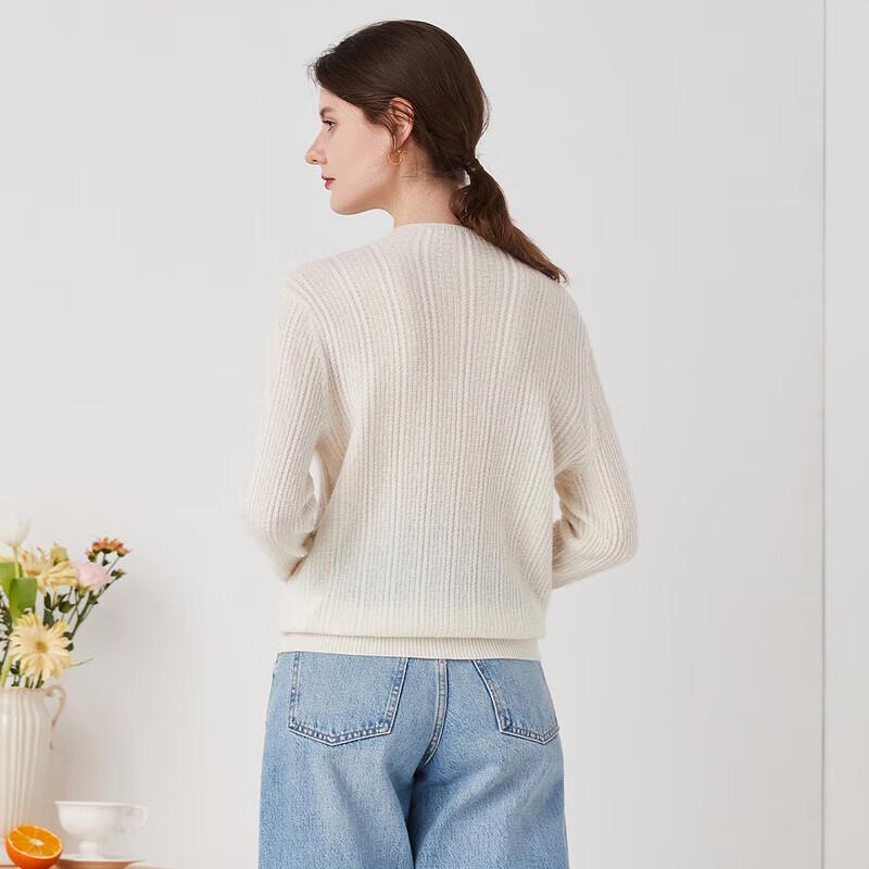 Zhaojun Women's Cable Knit Semi-High Neck Pure Cashmere Sweater