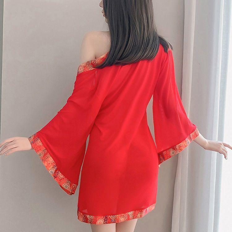 Sexy Open underwear women's court nightgown Chinese demeanor ancient large size perspective suit sexy taste temptation belly pocket