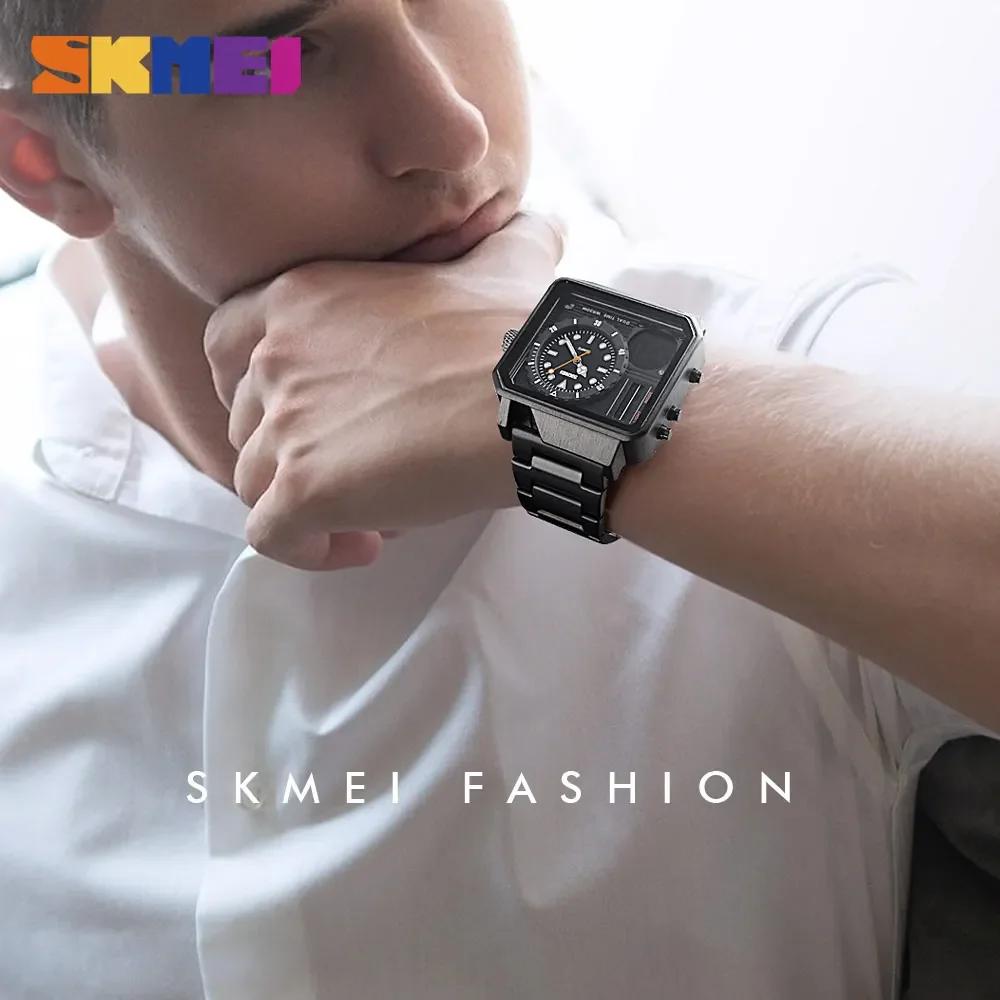 SKMEI 1392 Steel Strap Watches Day Date Display Personality Alarm Watchs Relogio Masculino Men Digital Electronic Watch