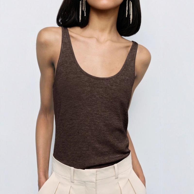 Gray French Style Knitting Women's Shoulder Strap Cotton T-shirt Camisole Sexy White Liner Women's U Neck