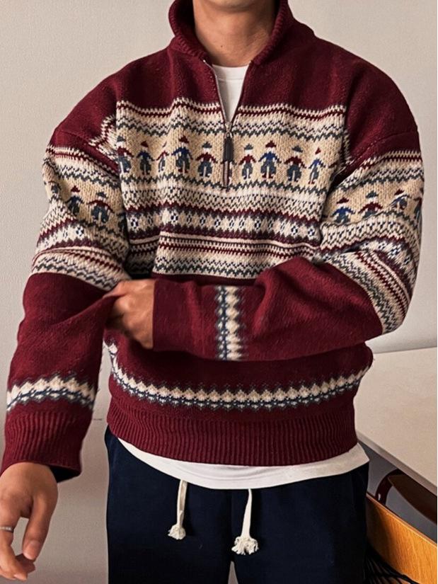 Cleanfit Retro Fair Isle Rode Polo met Rits