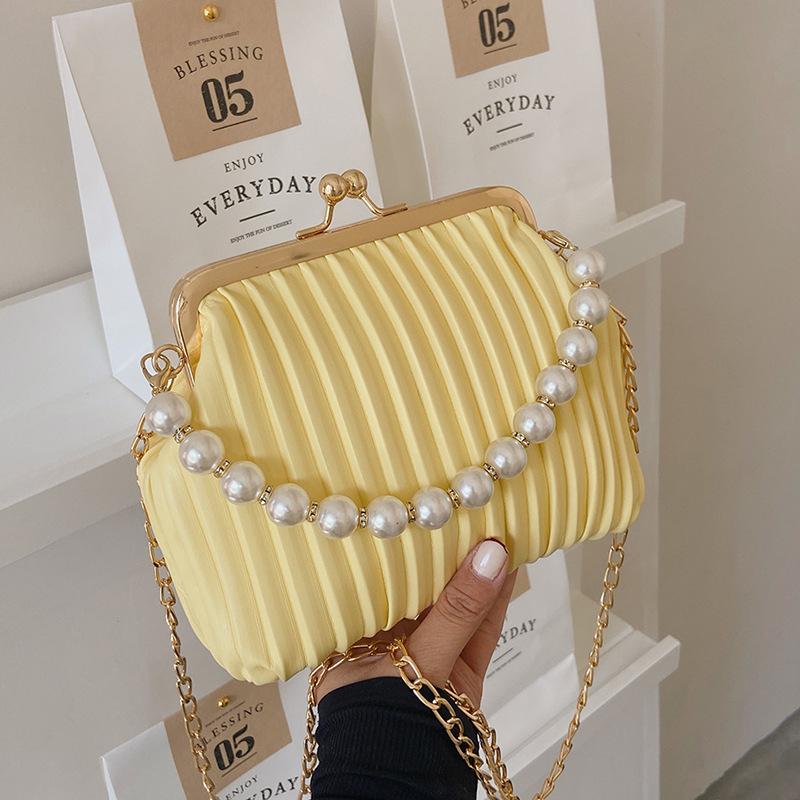 Little Fragrance Pearl Handbag Women's Korean Version 2025 Fashion Pleats Personality Ins Foreign Style Crossbody Shell Bag