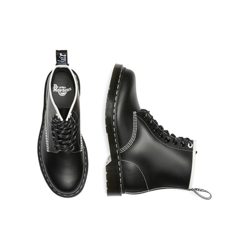 Dr. Martens Leather Color-Blocked Glossy Short Boots Women Boots Black 27303001