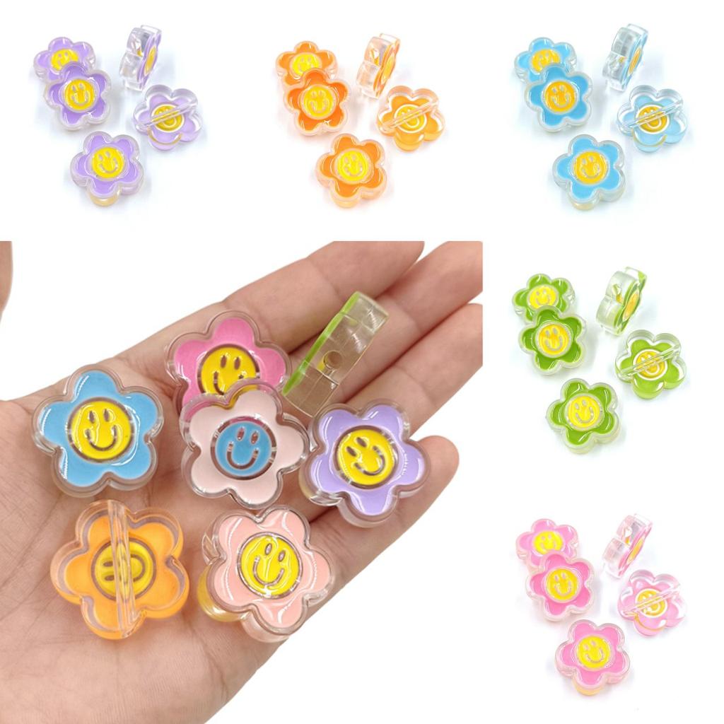 Accessories Zinc Acrylic DIY Crafts Dripping Oil Smiley Flower Necklaces 5Pcs Keychain For Jewelry Making Earrings Charms Cute Pendants