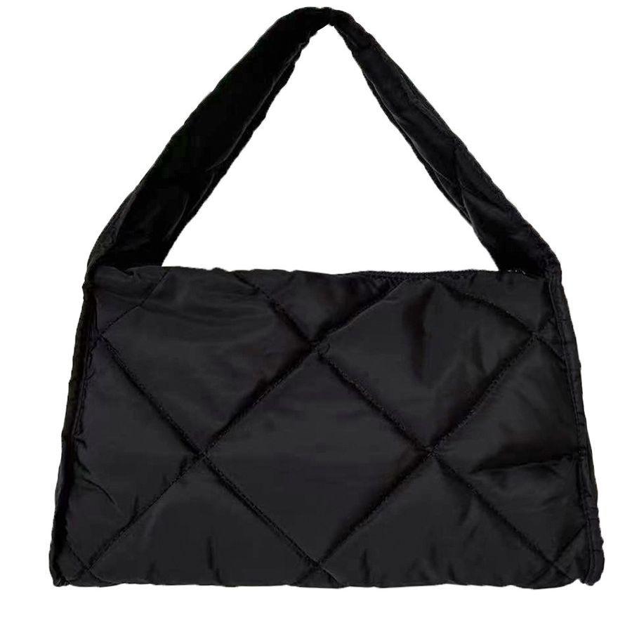 Autumn and Winter Women's Bags Large Capacity Soft Down Cloud Bags Nylon Shoulder Bags Women's Niche Cotton Clothes Rhombus Handbag