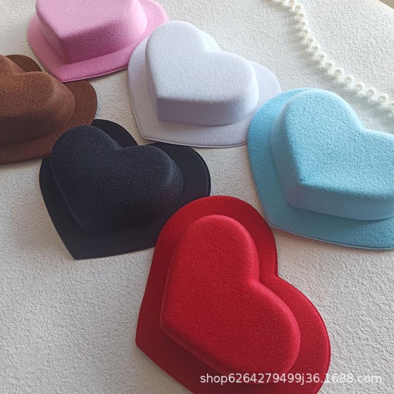 16cm Heart-Shaped DIY Handmade Lolita Velour Decorative Hat Base Coffee Heart Hat - One
