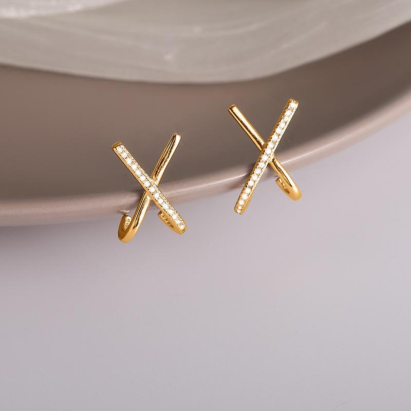 Fashion Jewelry Simple Cross-cut Copper Inlaid Zircon Earrings Temperament Women's Daily All-match Earring