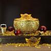 Brass Bowl,Engraved Golden Toad Treasure Basin,Copper Jar With Lid for Attracting Wealth Good Fortune, Home Desktop Decoration