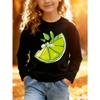 European sizes Kids Casual Sports Long Sleeve T-Shirt Cartoon Lime Slice Print with Leaves Small Decorative Elements Skin-Friendly Soft