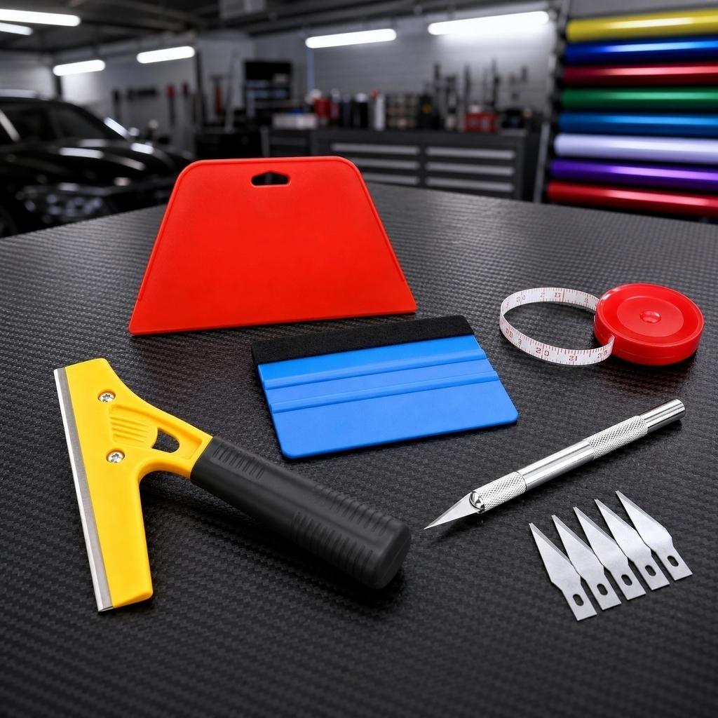 Kit d'outils d'installation pour covering de voiture - Ensemble de raclettes et grattoirs pour vitres teintées, covering de voiture et housses de voiture, Ensemble d'outils complet pour l'application de stickers DIY