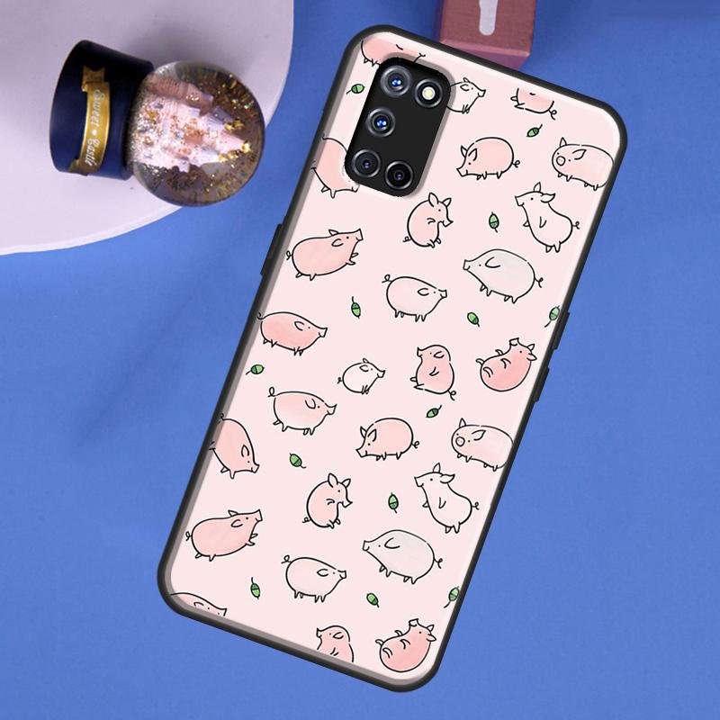 Cute Pink Pig Phone Case For Oppo A15 A17 A40 A60 A80 A91 A74 A94 A54 A57S A18 A38 A58 A78 A98 A16 A76 A96
