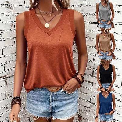 Summer Women's Casual Solid Color V-Neck Sleeveless Vest Women's Top