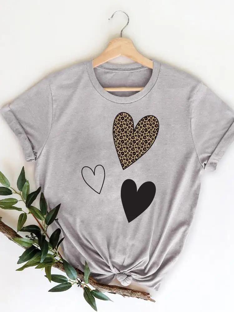 Leopard Love Heart Cute Trend Graphic Female Casual Print T-shirts Tee Fashion Women T Clothes Ladies Clothing Short Sleeve S
