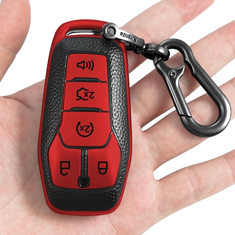 for Ford Key fob Cover,Texture case,with Keychain,Key Shell/Skin,5-Buttons fit 2016 2017 Explorer for Mustang Fusion MKZ MKC Remote Key Vehicle