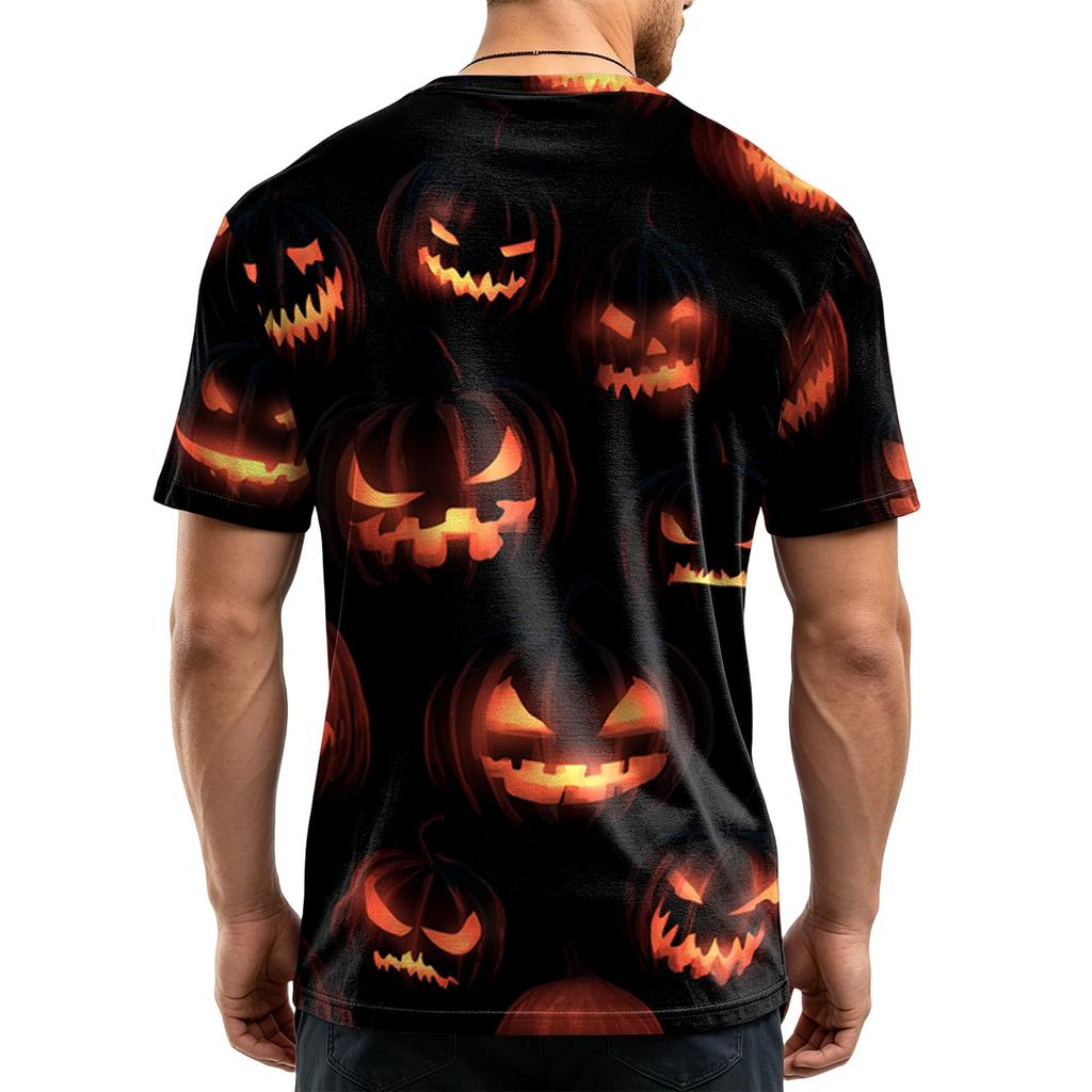 Men's Casual Short Sleeve T-Shirt Lightweight Breathable Fabric Crew Neck Halloween Pumpkin Print Comfortable Fit