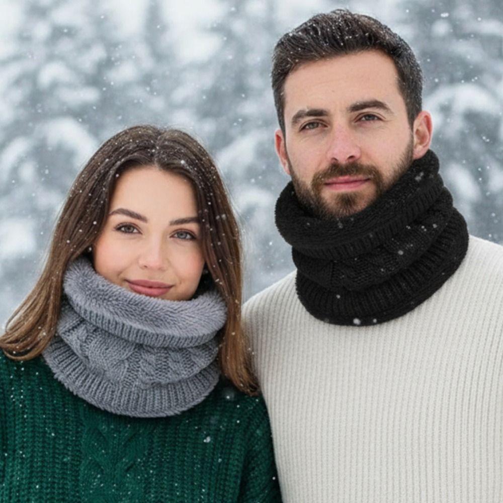 Thick Fleece Muffler Snowflake Warm Neck Warmer Face Mask Winter Knitted Scarf  Men