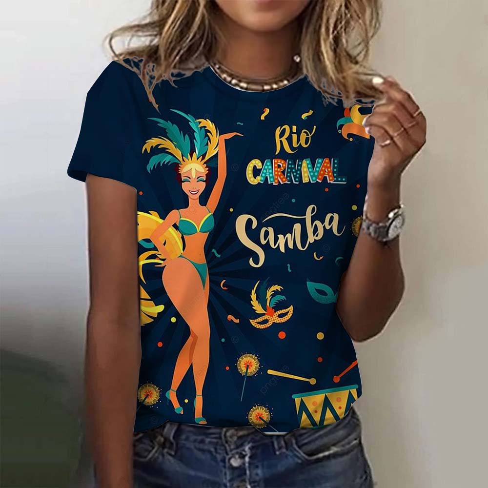 Dámská grafická trička s motivem slavnostní masky Mardi Gras, ležérní letní novinka na dovolenou s klopou a krátkým rukávem, karnevalové oblečení