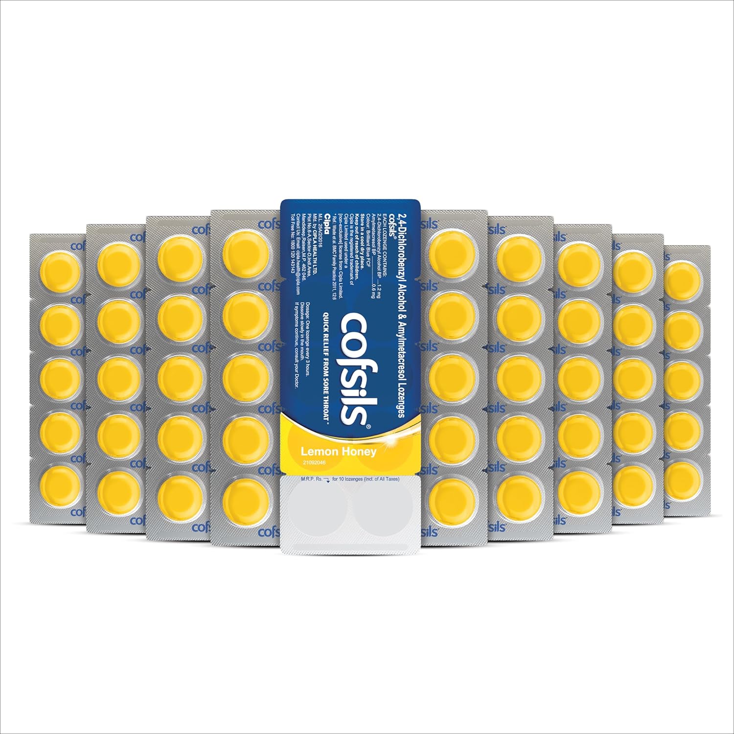 

Cipla Cofsils Lemon Honey (200 Lozenges) | Soothing Sore Throat Relief | Portable Quick Relief Candy (10 x 20 Strips)