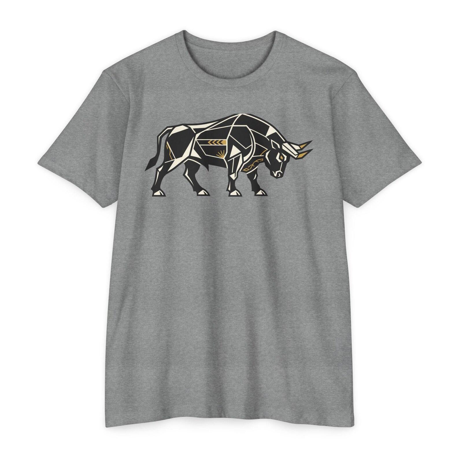 Bull T-Shirt Geometric Charging Bull Illustration Graphic Tee Animal Strength Gift Unisex Tee L