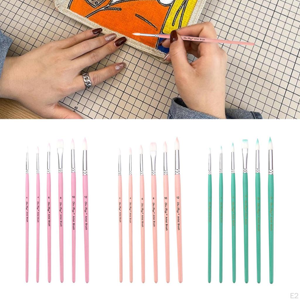 6 Brushes, Round Pointed Tip, Soft Nylon Wood Handle for Hair, Professional Brush