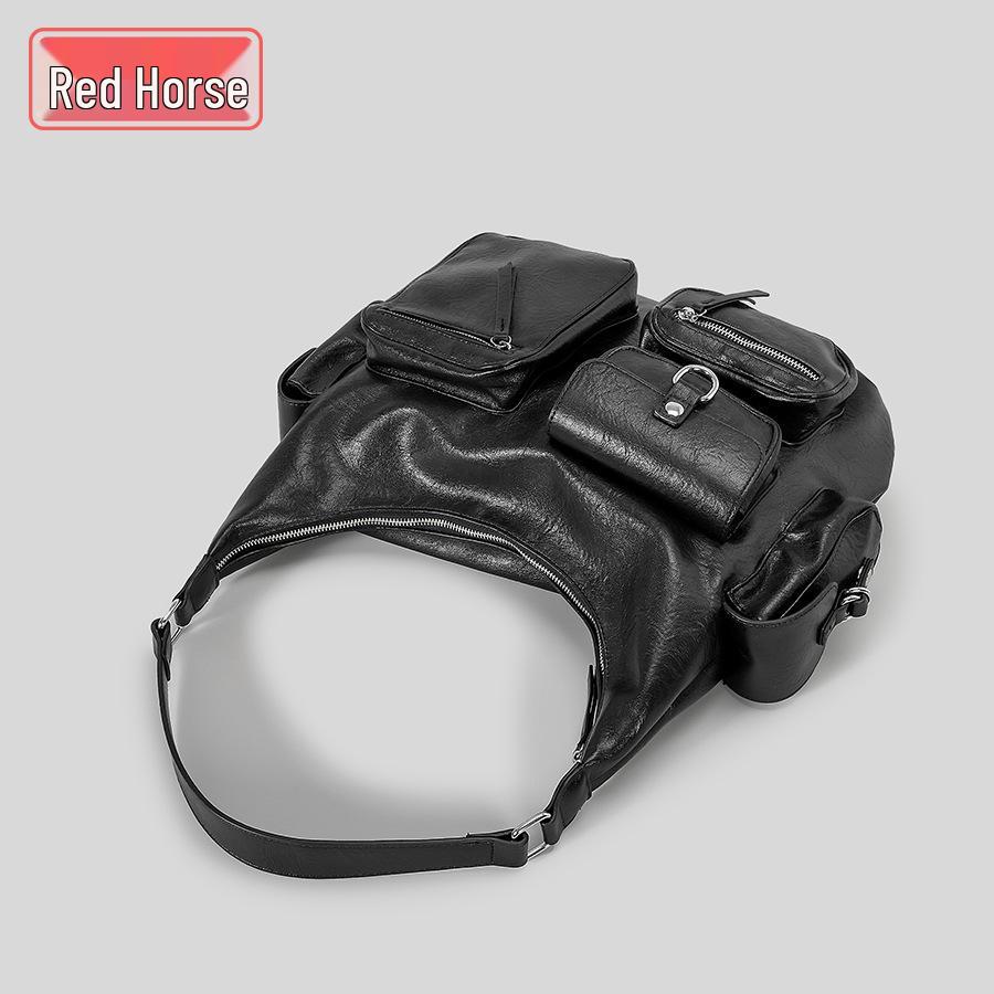 2024 Retro Multi-Pocket PU Motorcycle Shoulder Bag - Large Capacity Punk Style Handbag for Women