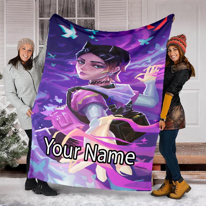 Custom Name Valorant Theme Printed Blanket - Perfect for Couch, Bed, Travel & Outdoor Use | Machine Washable, Cozy & Durable.