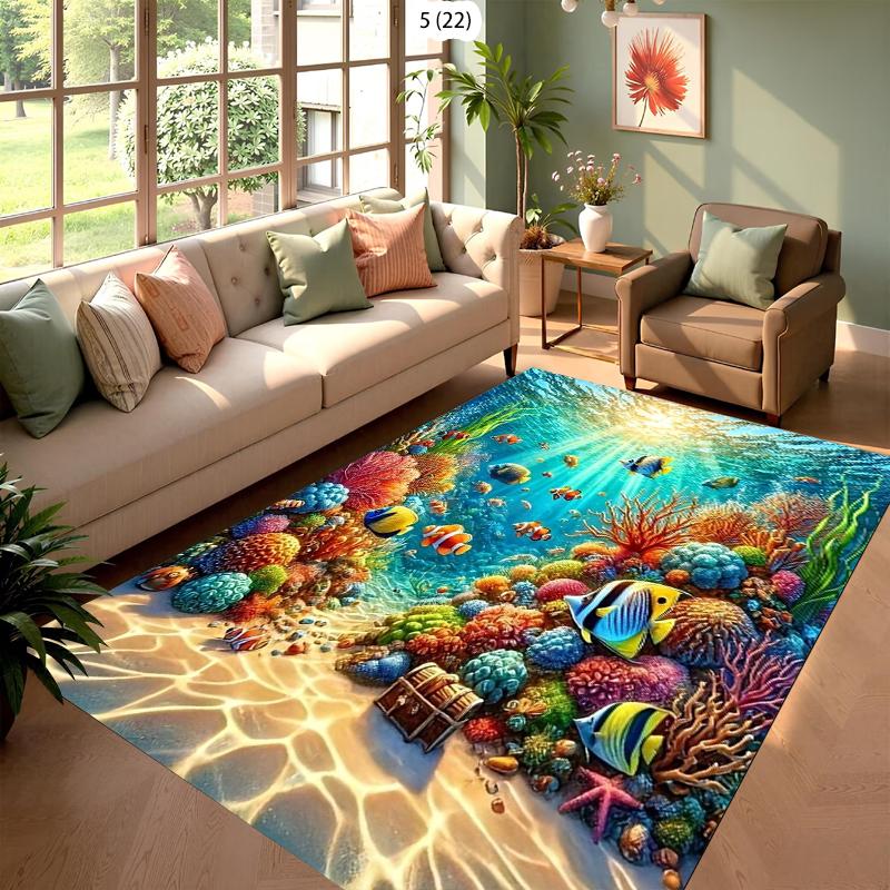 3D Underwater Coral Treasure Rug Carpet Mat Non-Slip for Living Room Bedroom Adventure Home Decor