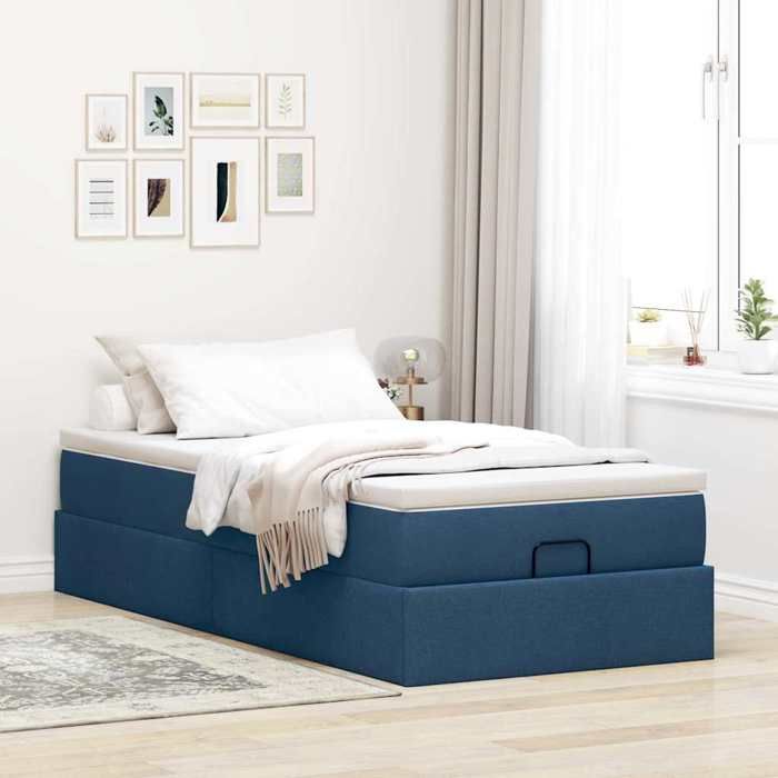 Maison Exclusive - Cadre de lit ottoman avec matelas bleu 90x200 cm tissu