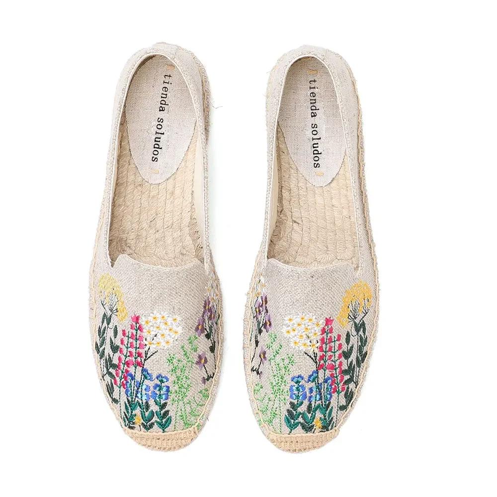 Fashion Women's Casual Flats Shoes with Embroidered Hemp Flat Platform Round Toe Spring/Autumn Comfortable