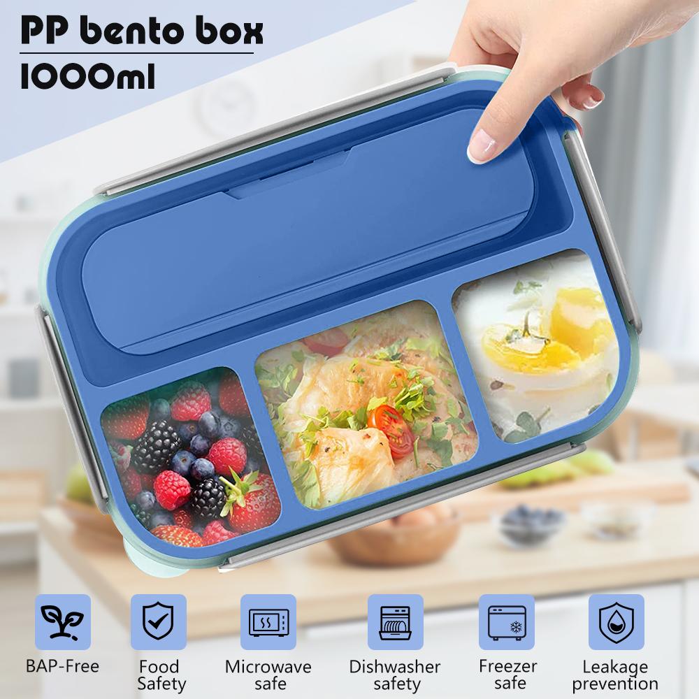 Bento Box Lunch Box Adult LunchBox Containers For Toddler Kids Adults 1000ml 4 Compartments Fork Leak-Proof Microwave Dishwasher