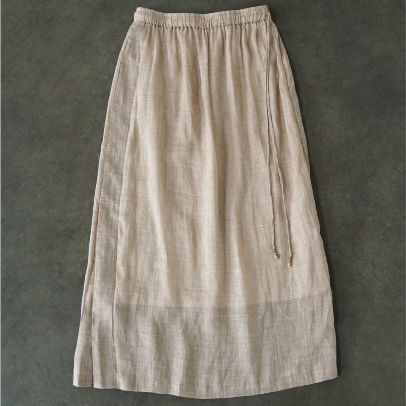 Johnature Women Vintage Solid Color Skirts Elastic Waist Ramie High Quality Cloths Summer Loose Female A-Line Skirts