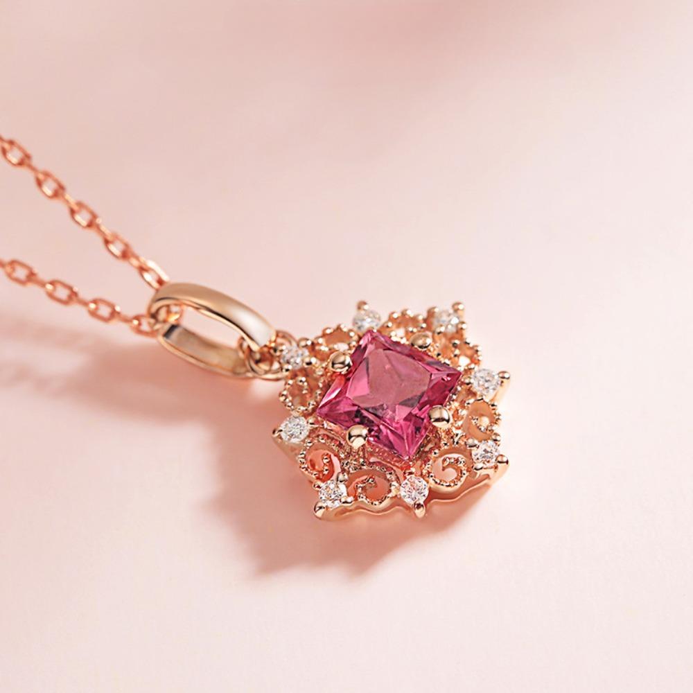 Rose Gold Color Pendant Gemstone Natural Red Ruby Treasure Pendant 45cm Necklace Jewelry Pendant