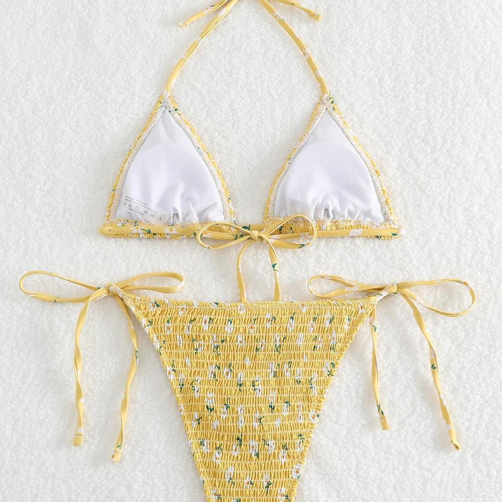 Women's Floral Halter Bikini Swimsuit - High-End European & American Resort Wear