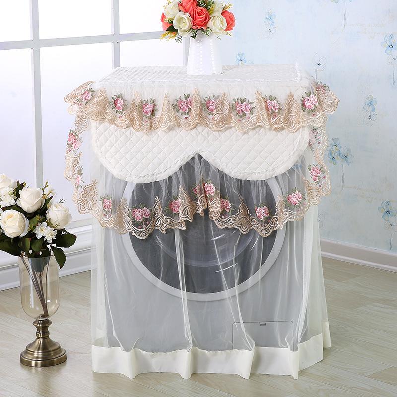 Romantic Lace Washing Machine Cover Dust Proof Dryer Cover Embroidered Flower Home Decoration Protective Covers Drum Washing Machine Sunscreen Cloth