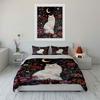 White cat, moon, flowers. Bedding sets Duvet cover sets Duvet covers Pillowcases(1* Duvet Cover 2* Pillowcases without duvet insert)