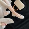~ Pearl word with square head jacquard Mary Jane single shoes evening jade