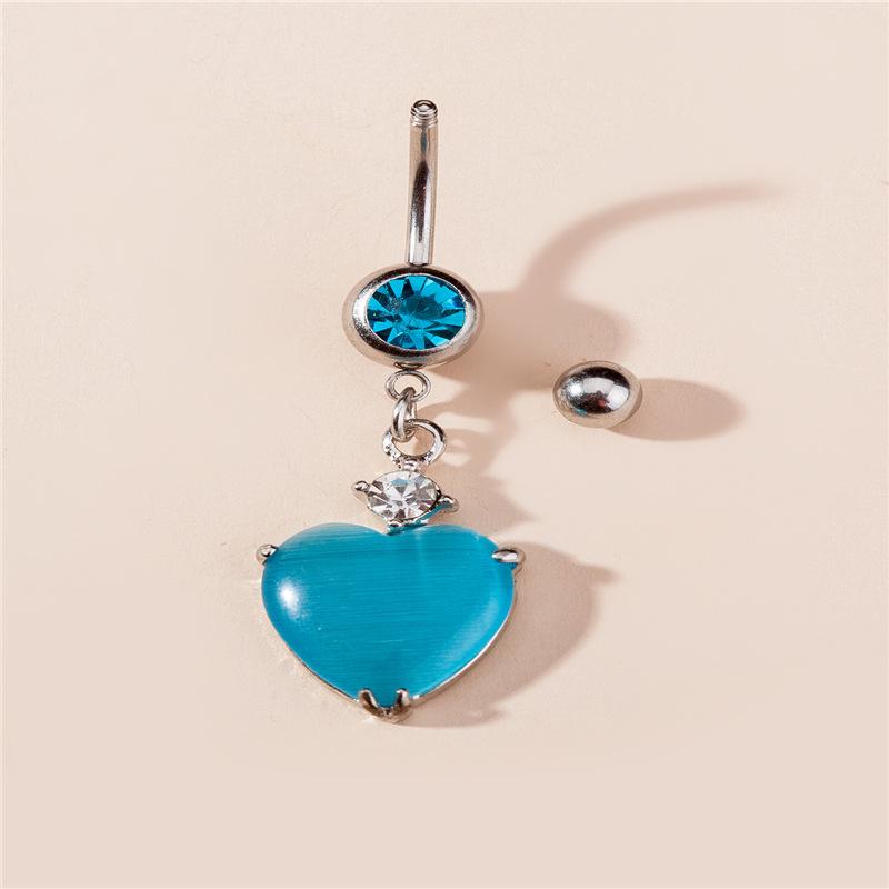European And American New Products Of Cat -Eye Stone Peach Heart Navel Clockwise Drilling Vermiculite Long Pendant Pendant Navel Nails