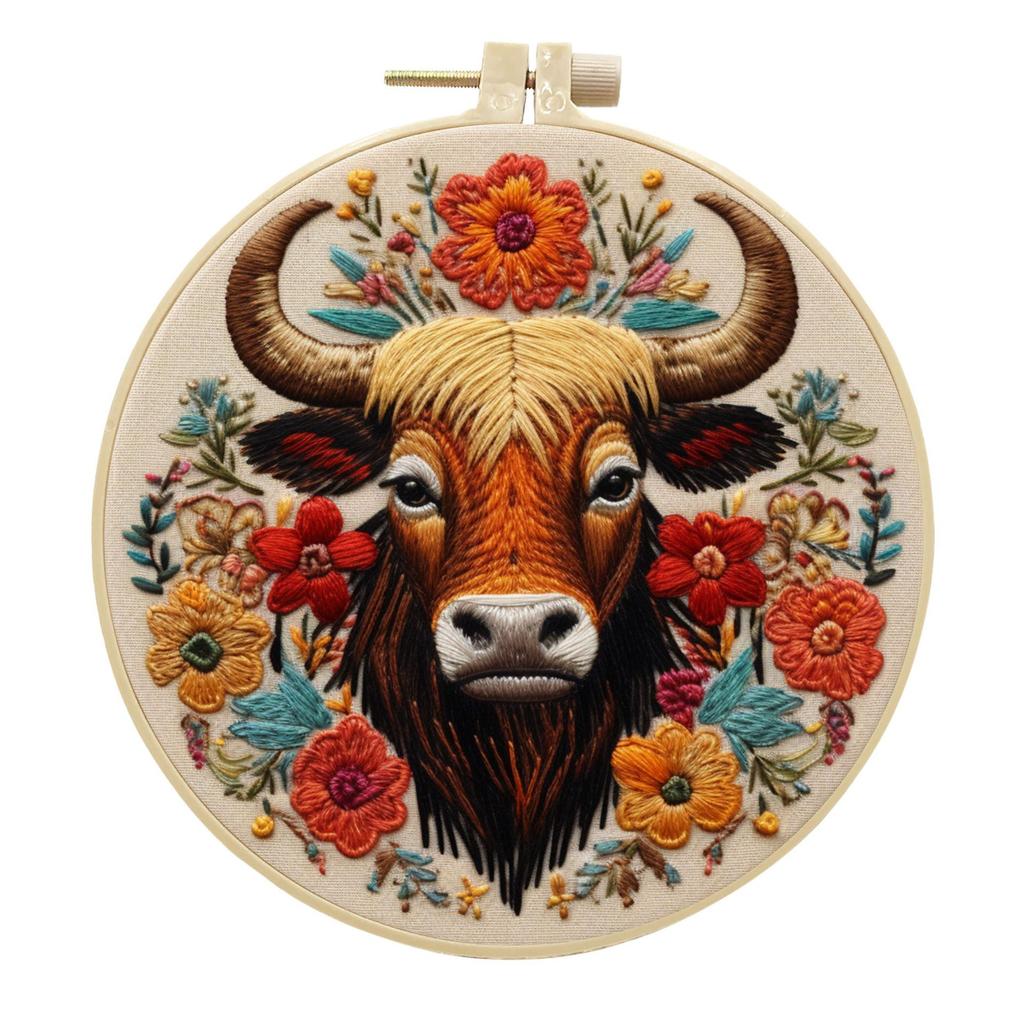 1 Stück Tier Kuh Muster Stickerei DIY Stoff Bastelset, Kreatives Handwerk Nähset