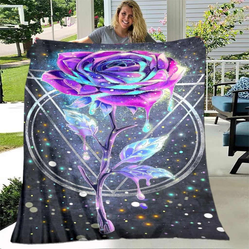 Rose Print Flannel Blanket Soft Warm All Season Blanket Sofa Bedroom Office Blanket