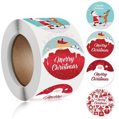 500 Pcs 1.5 Inch Merry Christmas Stickers Christmas Tags Roll Labels Sealing Adhesive Round  Stickers