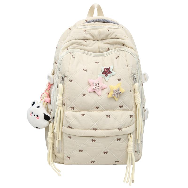 

Большая вместимость школьного рюкзака для школьников с бархатным бантом бежевый