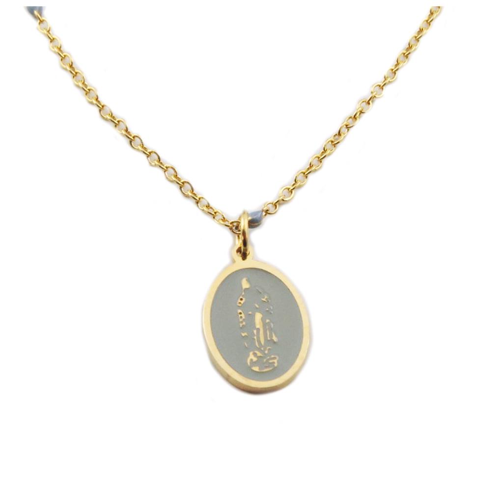 Les Trésors De Lily [R0201] - Golden Gray 'Virgin Mary' Steel Designer Necklace - 15x10 Mm