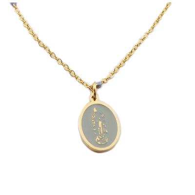 [R0201] - Designer-Halskette Stahl 'Jungfrau Maria' grau-gold - 15x10 mm