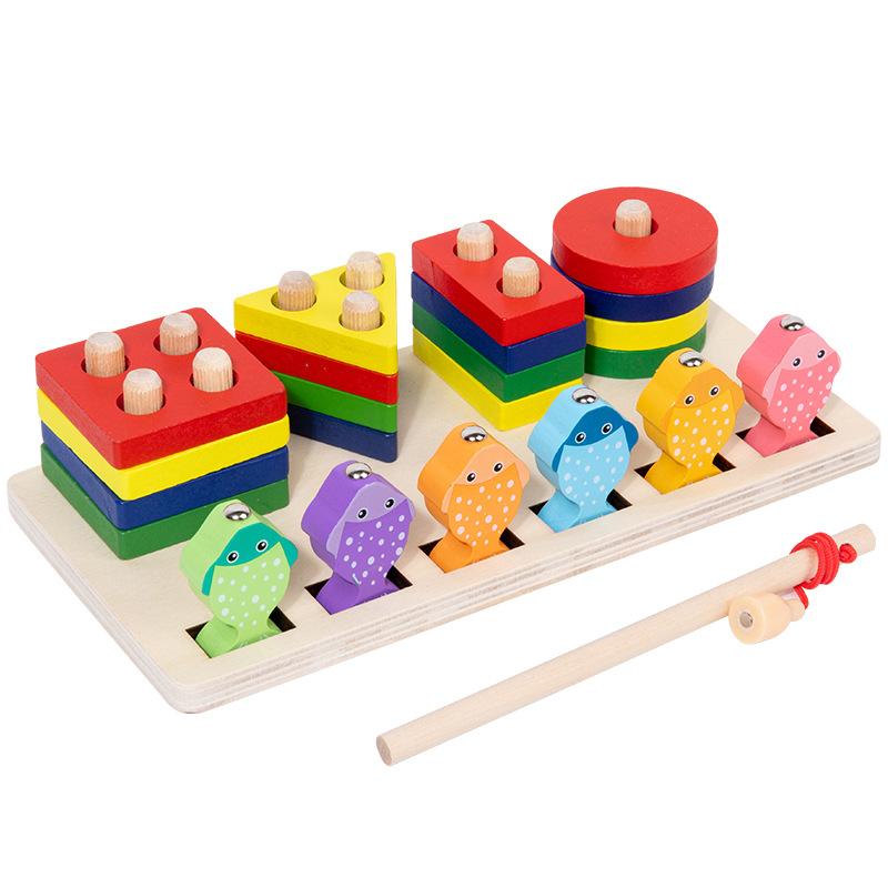 Montessori Wooden Toys Color Shape Matching Puzzle Game Colorful Beaded Color Cognition Early Educational Toys Gift for Children