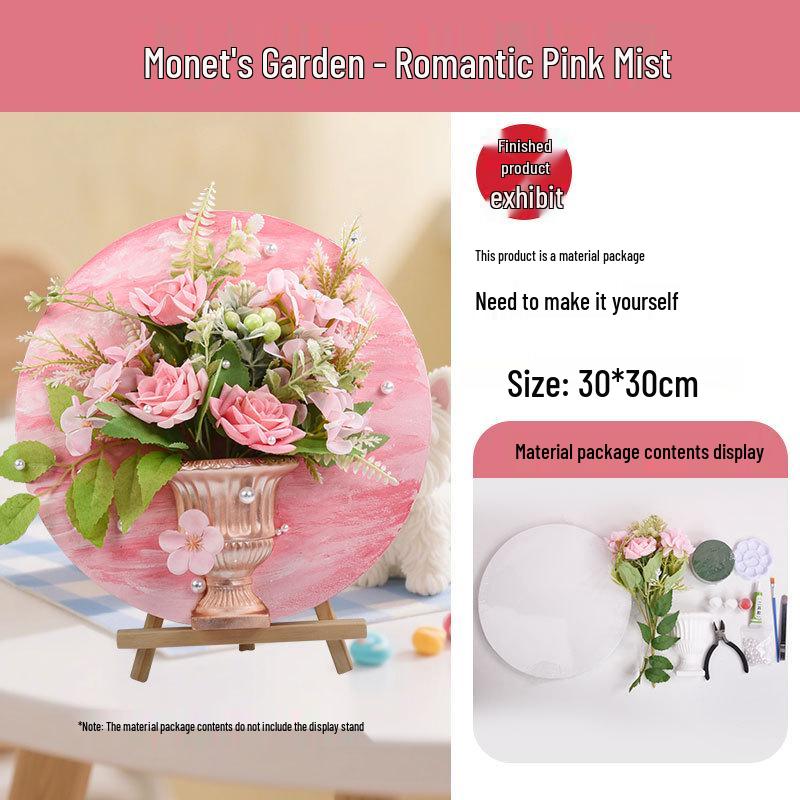3D French Flower Arrangement DIY Kit: Monet’s Garden Oil Painting with Preserved Flowers & Plaster Ornaments - Ideal for Team Building Activities